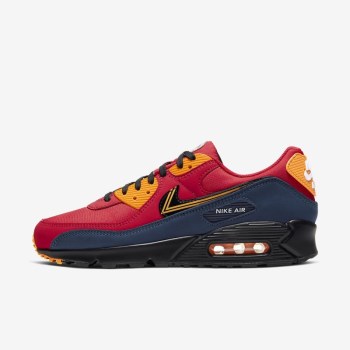 Nike Air Max 90 Premium - Férfi Utcai Cipő - Piros/Arany/Sötétkék/Fekete